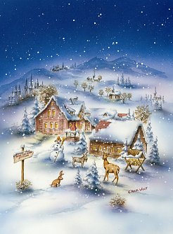 Winterm&auml;rchen: Gut Herbigshagen im zugeschneiten Eichsfeld, gemalt vom Duderst&auml;dter K&uuml;nstler Axel Wolf (Foto: Gut Herbigshagen)