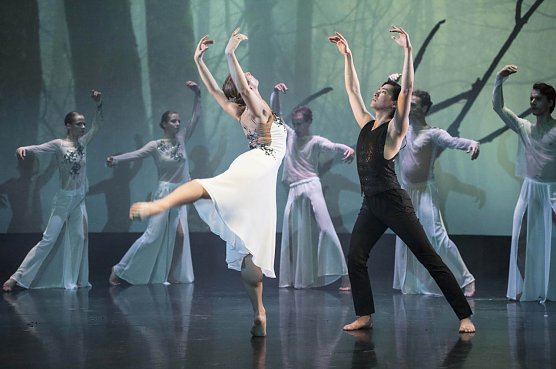Magda Pawelec (Giselle), Daisuke Sogawa (Albrecht), Ballettkompanie (Foto: Alfredo Mena) Magda Pawelec (Giselle), Daisuke Sogawa (Albrecht), Ballettkompanie (Foto: Alfredo Mena)