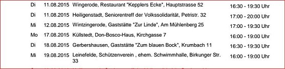 Die n&auml;chsten Termine (Foto: Transfusionswesen Suhl)