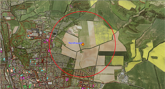Evakuierungsradius um den Fundort der beiden Bomben (Foto: Stadt Nordhausen)