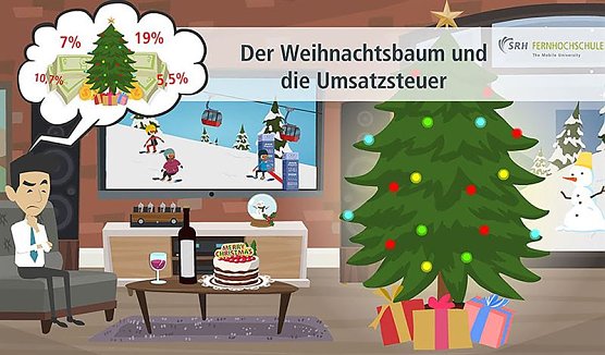 Der Weihnachtsbaum und seine vier Steuers&auml;tze (Foto: SRH Fernhochschule)