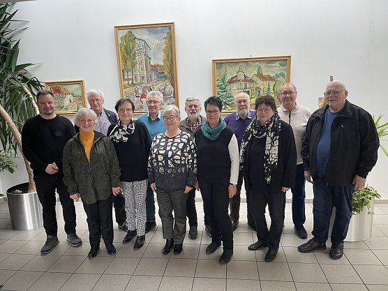 Gruppenfoto von links nach rechts: Christian Zwingmann, Konstantia Wehling, Thomas Nolte, Anna Maria Weinrich, Hubert Thume, Else Rosenthal, Heino Thiele, Margarita Berenshausen, Franz Schwark, Maria Rita Wei&szlig;bach, Karl Hesse, Kuno Buckler. (Foto: Stadt Leinefelde )