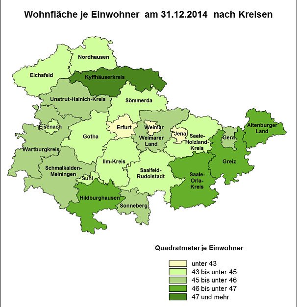 Bild: Wohnfl&auml;che je Einwohnern nach Kreisen