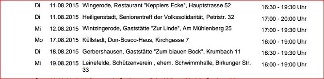 Die n&auml;chsten Termine (Foto: Transfusionswesen Suhl)