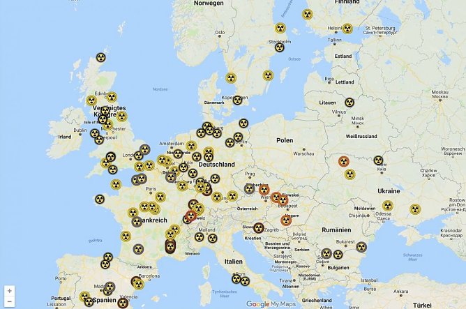 AKW in Europa (Foto: Global 2000 mit Google Maps erstellt)