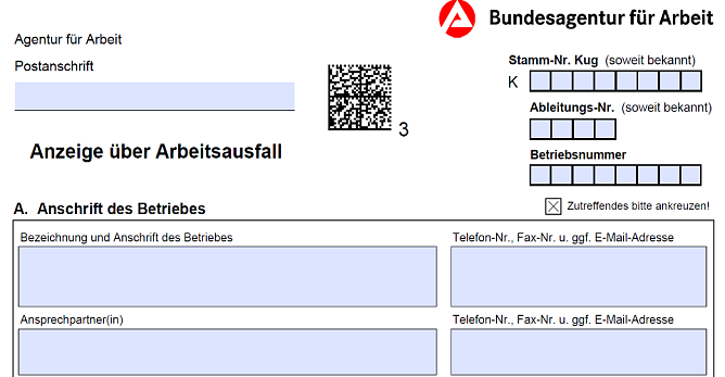 Auszug aus dem Formblatt zur Beantragung von Kurzarbeitergeld (Foto: Agentur f&uuml;r Arbeit Nordhausen)