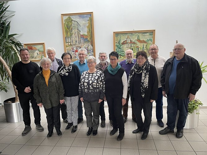 Gruppenfoto von links nach rechts: Christian Zwingmann, Konstantia Wehling, Thomas Nolte, Anna Maria Weinrich, Hubert Thume, Else Rosenthal, Heino Thiele, Margarita Berenshausen, Franz Schwark, Maria Rita Wei&szlig;bach, Karl Hesse, Kuno Buckler. (Foto: Stadt Leinefelde )