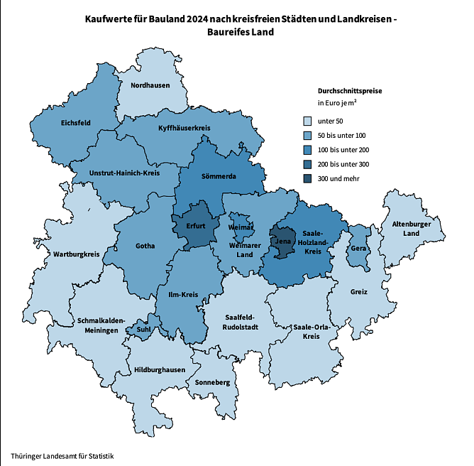Kaufwerte für Bauland 2024 (Foto: Landesamt Statistik) Kaufwerte für Bauland 2024 (Foto: Landesamt Statistik)