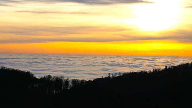 "Nebelmeer unterhalb Rothes&uuml;tte bei Sonnenuntergang" (Foto: Wolfgang Menzel)