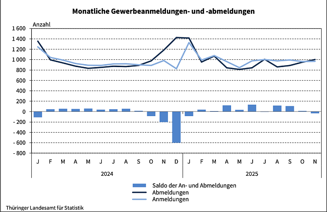 Gewerbeanmeldungen von Januar bis November 2025.  (Foto: Statistisches Landesamt )