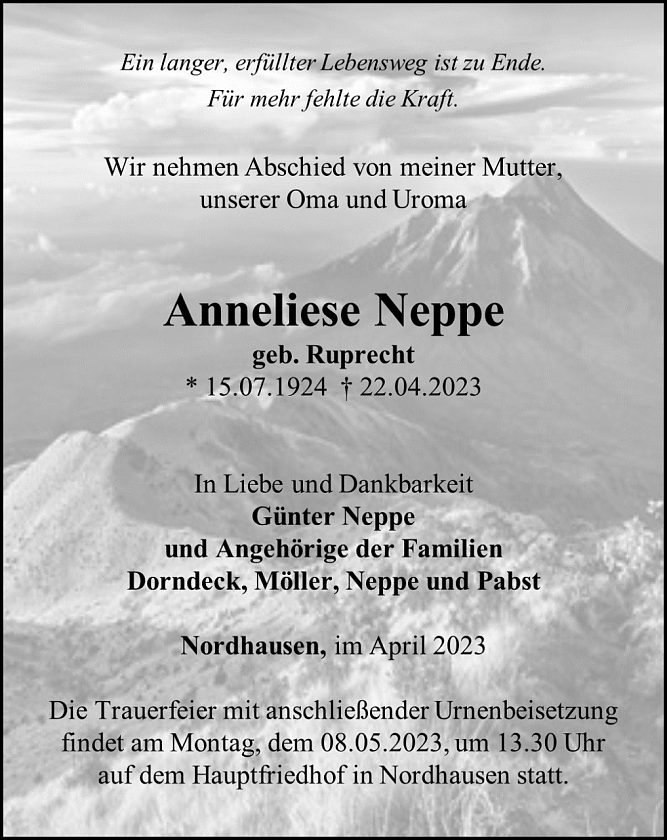 Traueranzeige (Foto: Schade)