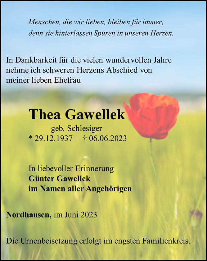 Traueranzeige (Foto: Schade)