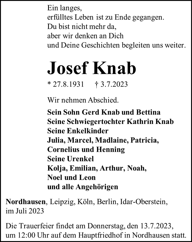 Traueranzeige (Foto: Schade)