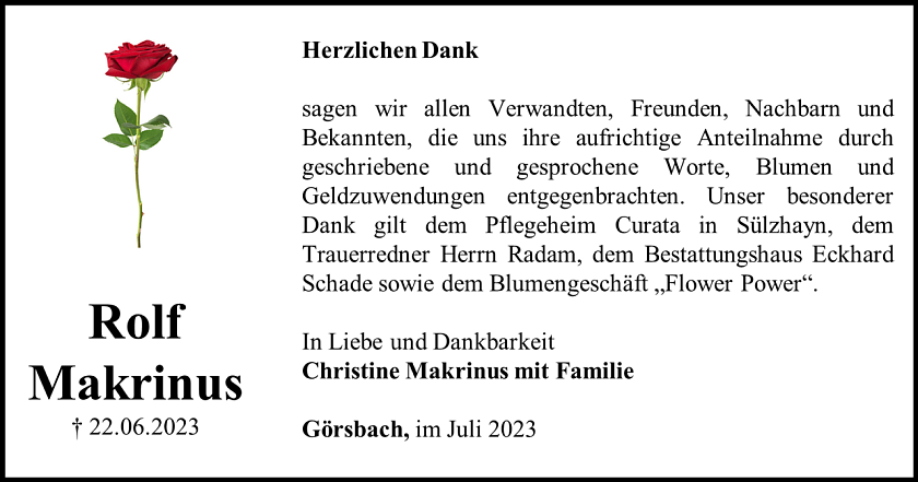 Danksagung Rolf Makrinus (Foto: Bestattungshaus Eckhard Schade)