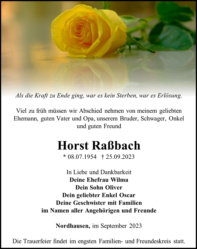 Traueranzeige (Foto: Bestattungshaus E. Schade)