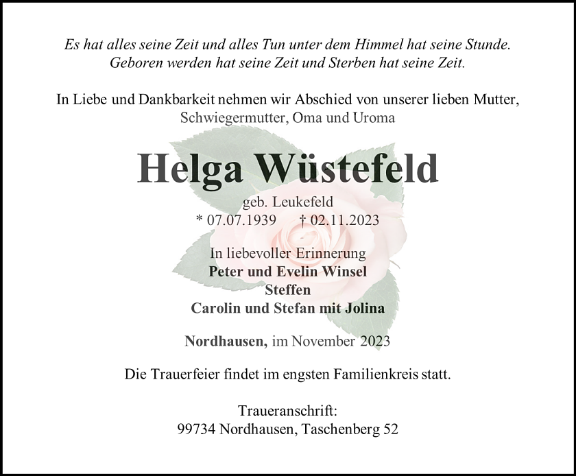 Traueranzeige (Foto: Bestattungshaus Schade)