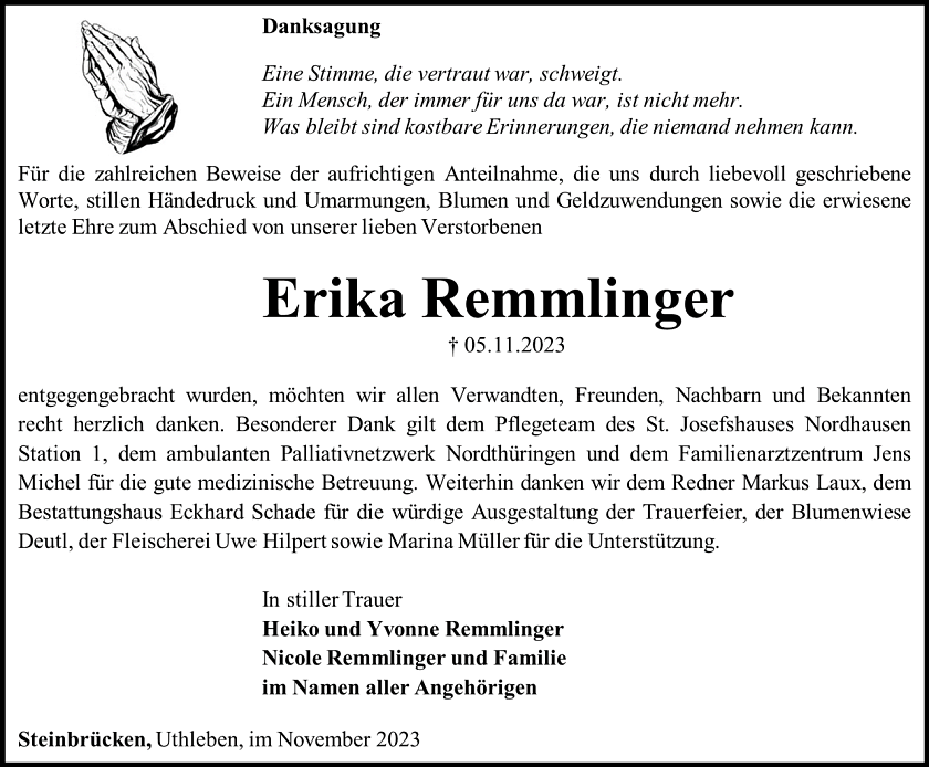 Danksagung (Foto: Bestattungshaus Schade)