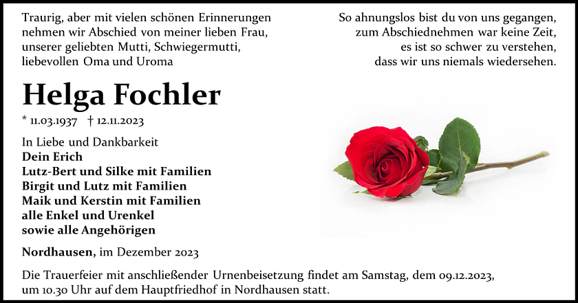 Traueranzeige (Foto: Bestattungshaus Schade)