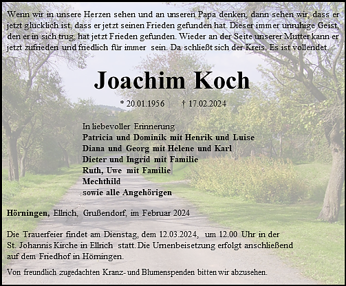 Traueranzeige (Foto: Schade)