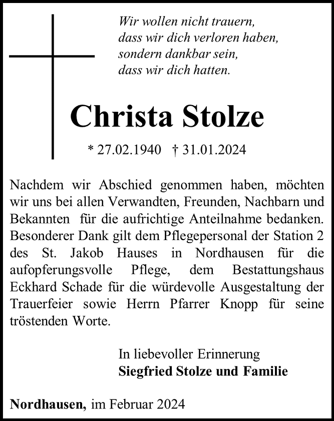 Danksagung (Foto: Bestattungshaus Schade)