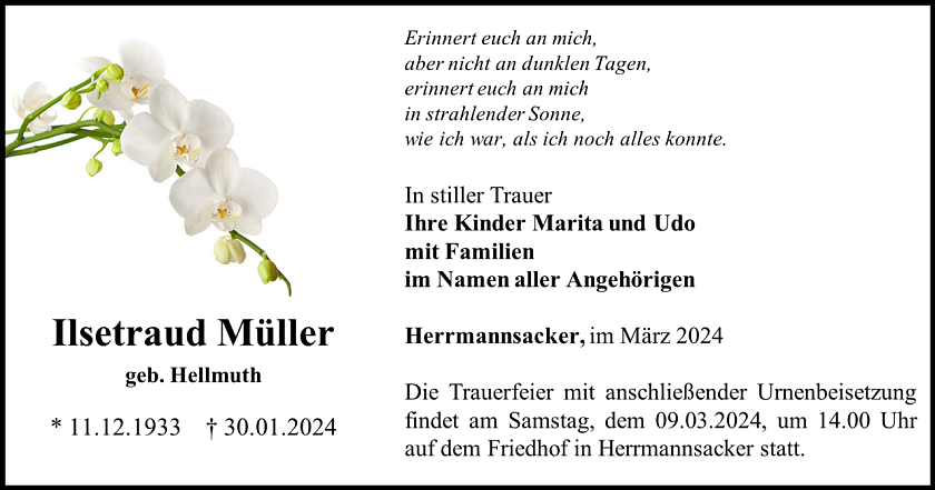 Traueranzeige (Foto: Bestattungshaus Eckhard Schade)