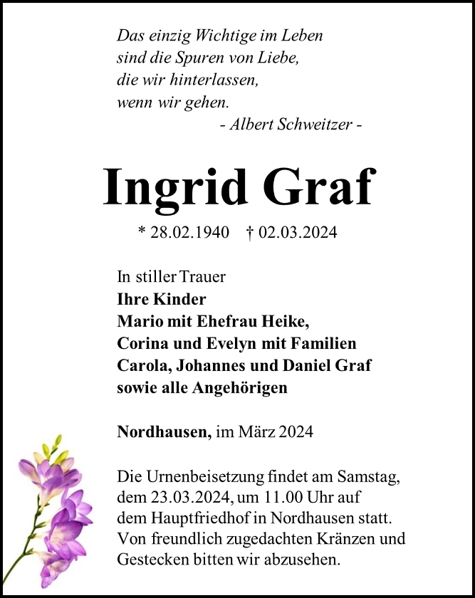 Traueranzeige (Foto: Schade)