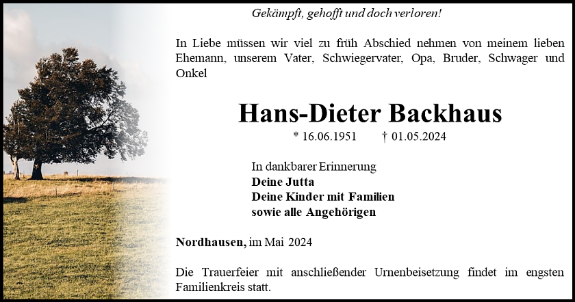 Traueranzeige (Foto: Bestattungshaus Schade)