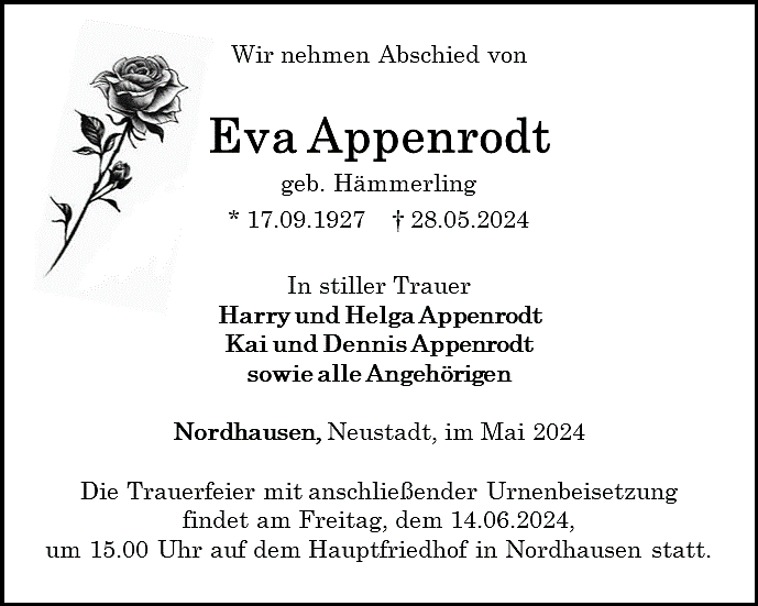 Traueranzeige (Foto: Schade)