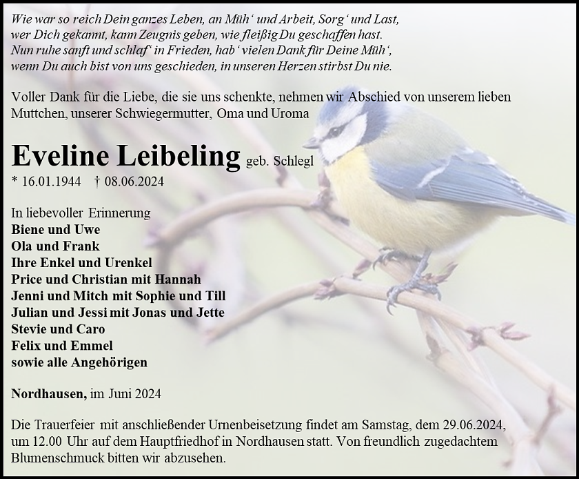 Traueranzeige (Foto: Schade)