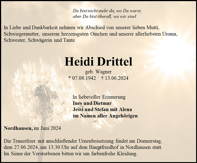 Traueranzeige (Foto: Schade)