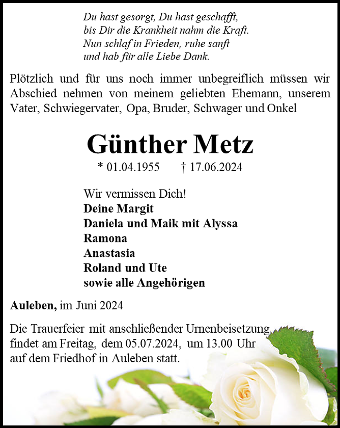 Traueranzeige (Foto: Schade)