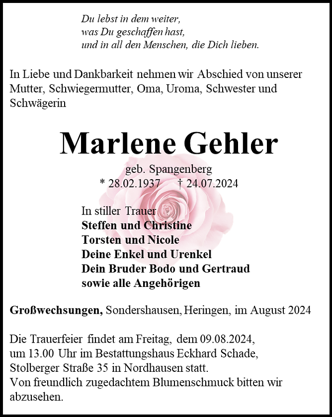 Traueranzeige (Foto: Bestattungshaus Eckhard Schade)