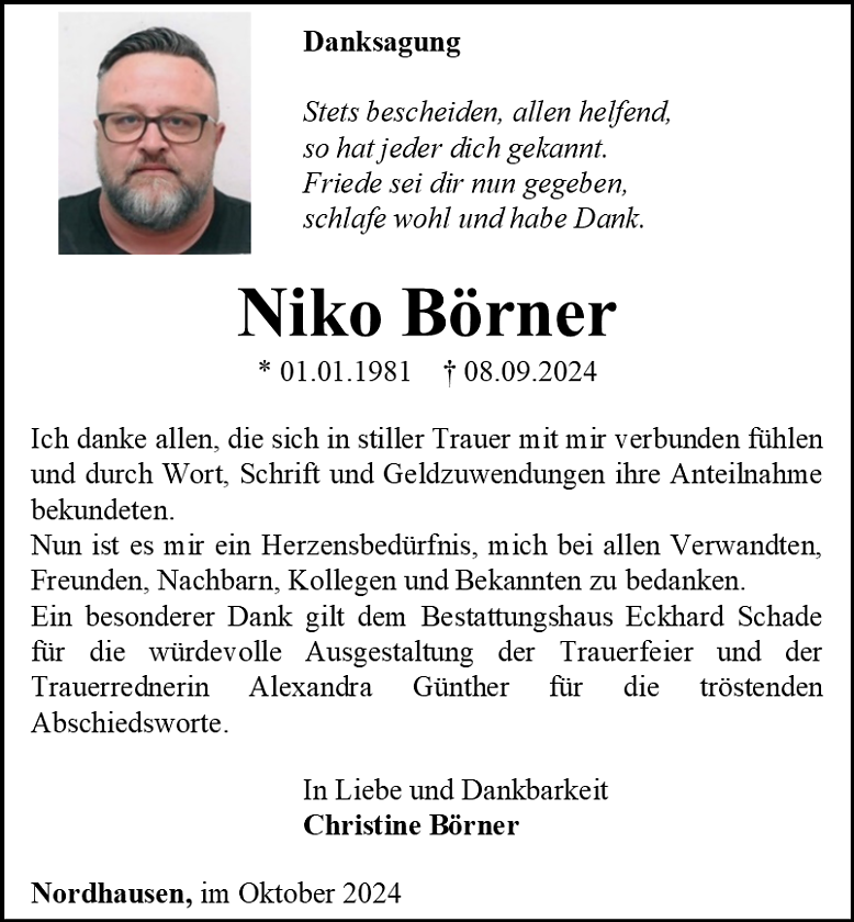 Danksagung (Foto: Bestattungshaus Eckhard Schade)