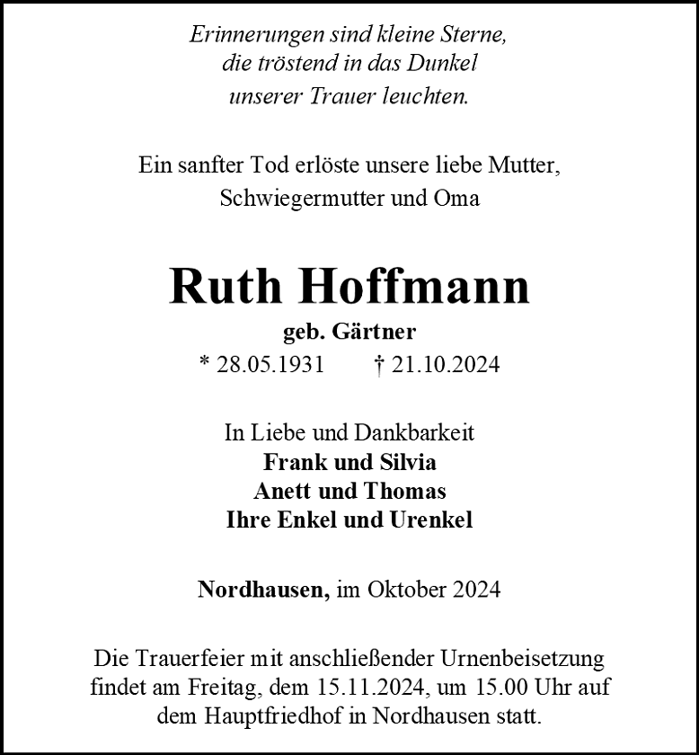 Traueranzeige (Foto: Bestattungshaus Schade)