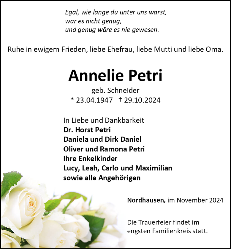 Traueranzeige (Foto: Bestattungshaus Schade)