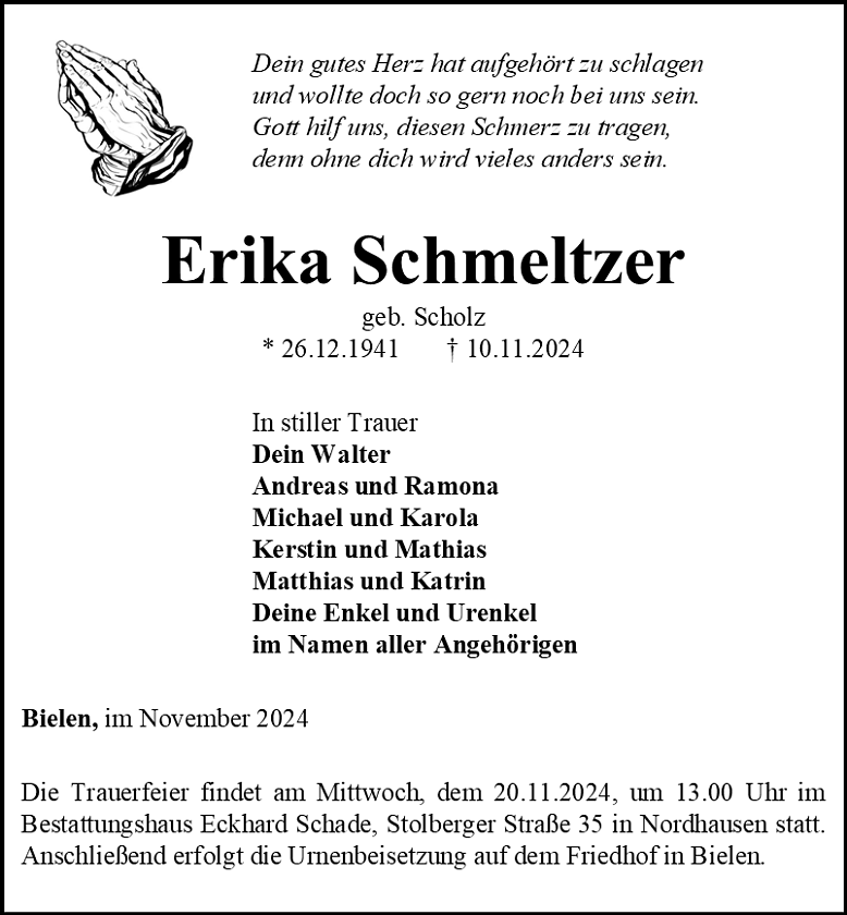 Traueranzeige (Foto: Bestattungshaus Eckhard Schade)