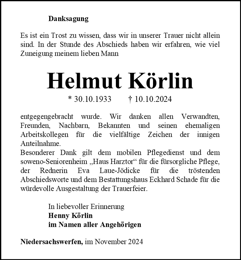 Danksagung (Foto: Bestattungshaus Eckhard Schade)