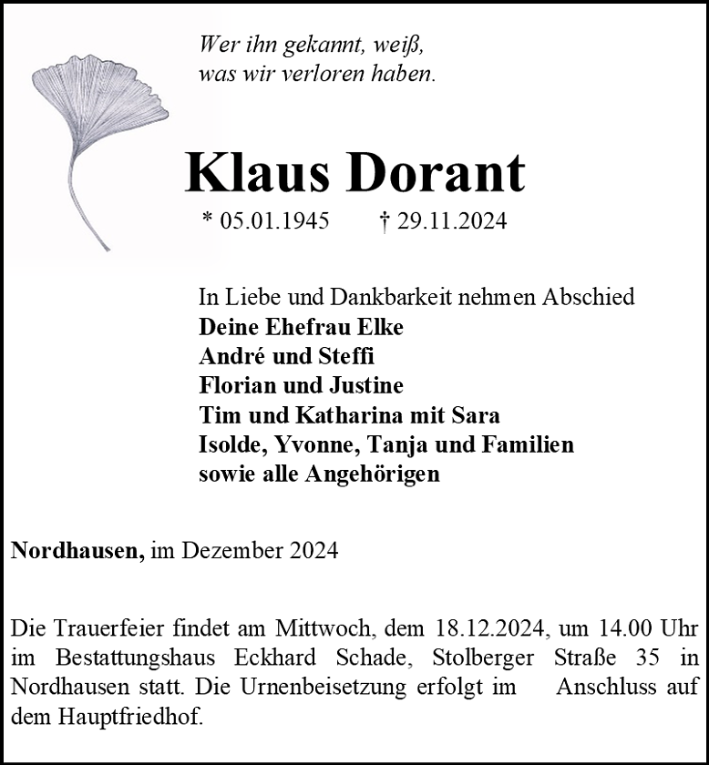 Traueranzeige (Foto: Bestattungshaus Eckhard Schade)