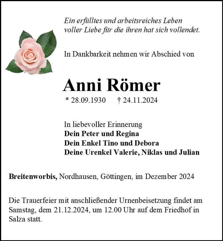 Traueranzeige (Foto: Bestattungshaus Schade)