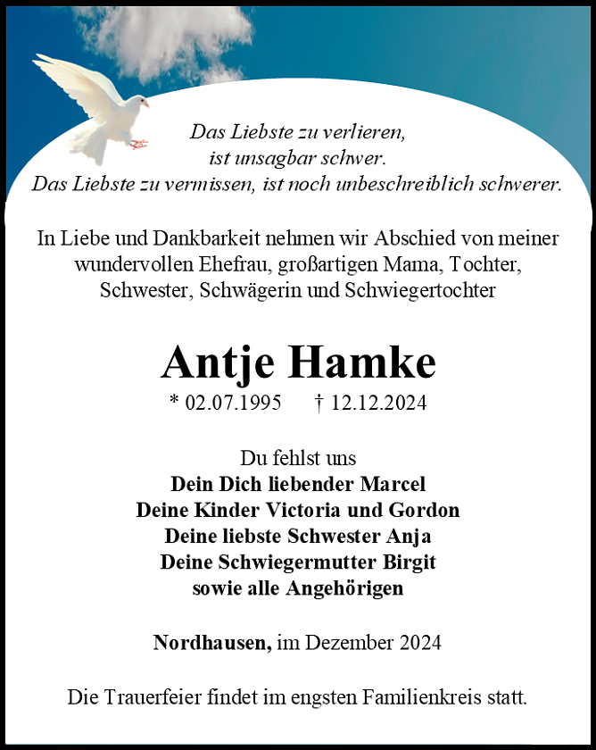 Traueranzeige (Foto: Bestattungshaus Eckhard Schade)