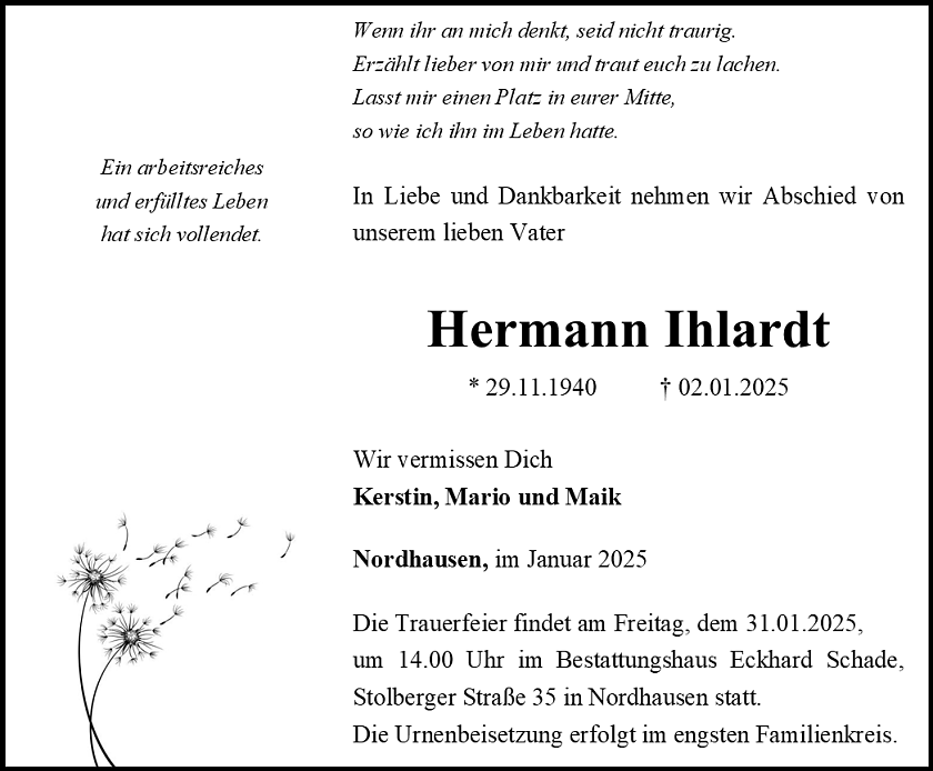 Traueranzeige (Foto: Bestattungshaus Schade)