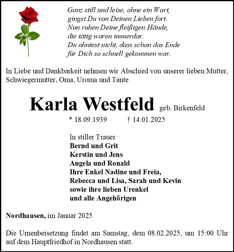 Traueranzeige (Foto: Bestattungshaus Eckhard Schade)