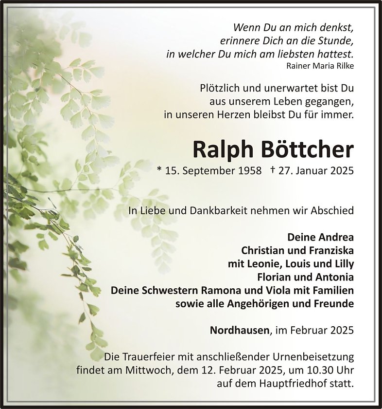 Traueranzeige Ralph B&ouml;ttcher (Foto: H&Ouml;FER)