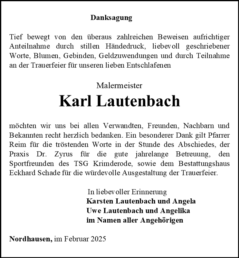 Danksagung (Foto: Bestattungshaus Eckhard Schade)