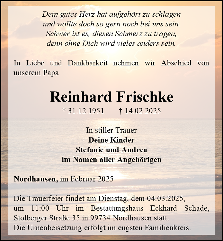 Traueranzeige (Foto: Bestattungshaus Eckhard Schade)