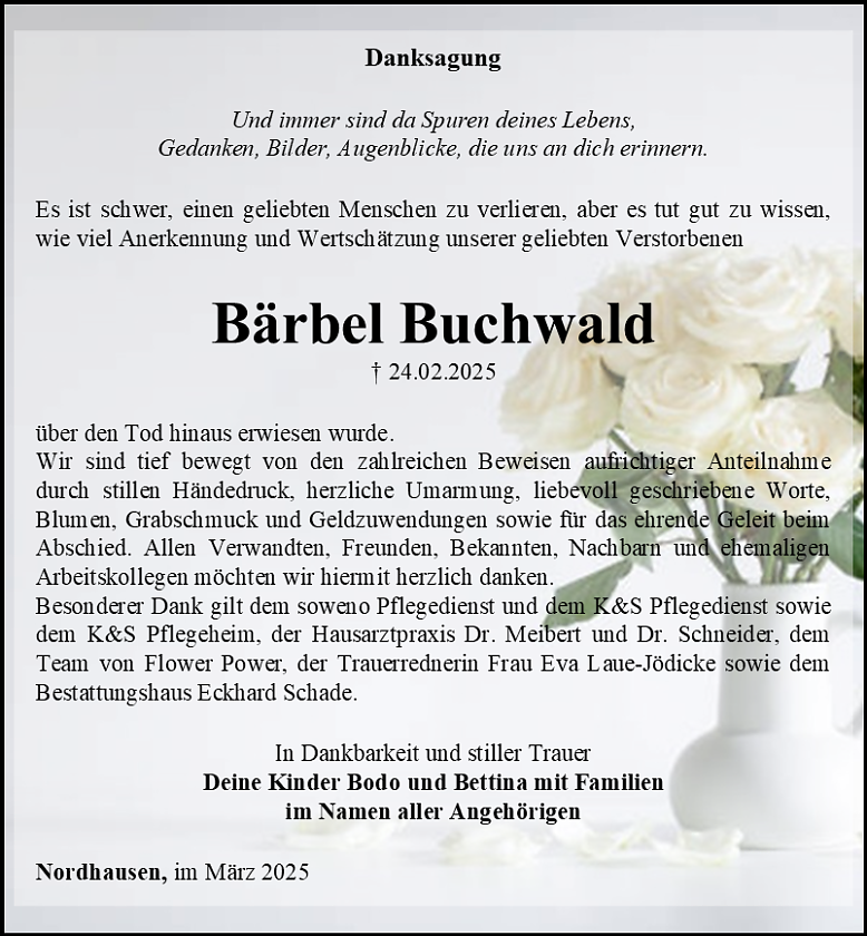 Danksagung (Foto: Bestattungshaus Schade)