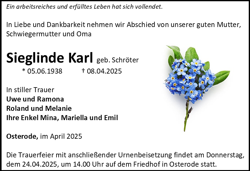 Traueranzeige (Foto: Bestattungshaus Schade)