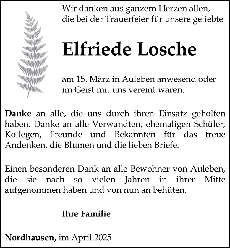 Danksagung (Foto: Bestattungshaus Schade)