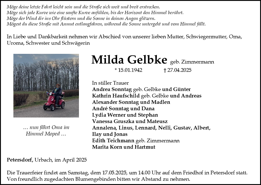 Traueranzeige (Foto: Bestattungshaus Schade)