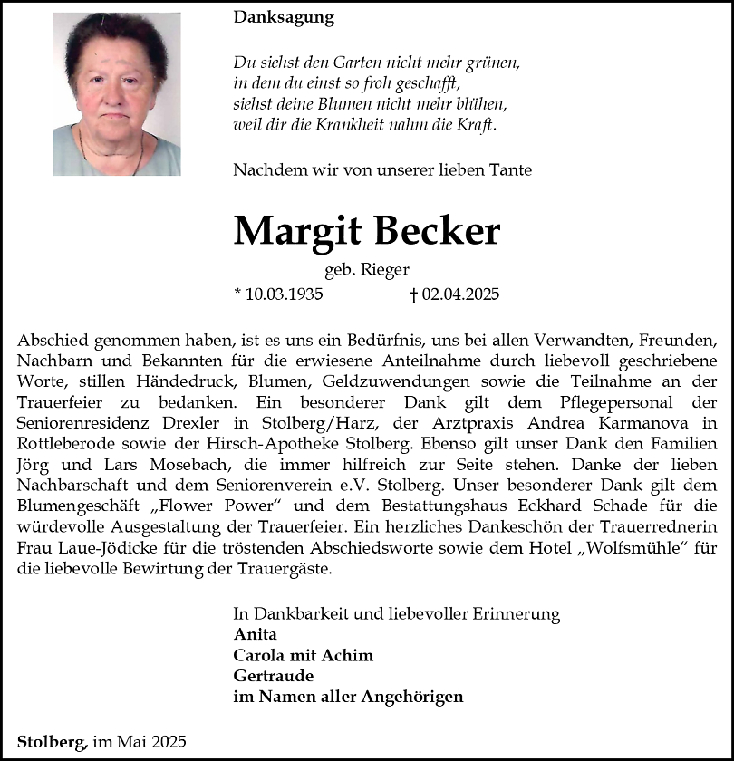 Danksagung (Foto: Bestattungshaus Schade)